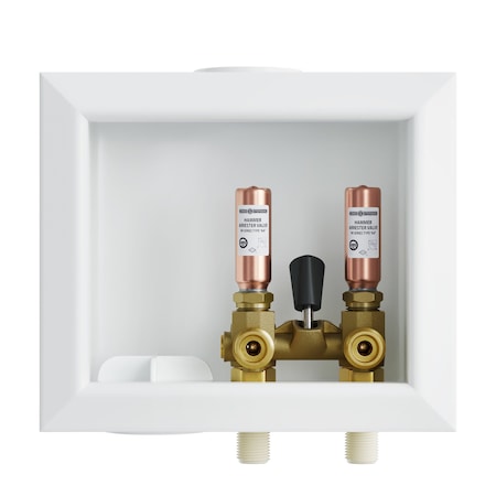 Jones Stephens Washing Machine Box, Left Outlet, Single Lever Valve, Water Hammer Arrestor, 1/2in CPVC Connection B05857